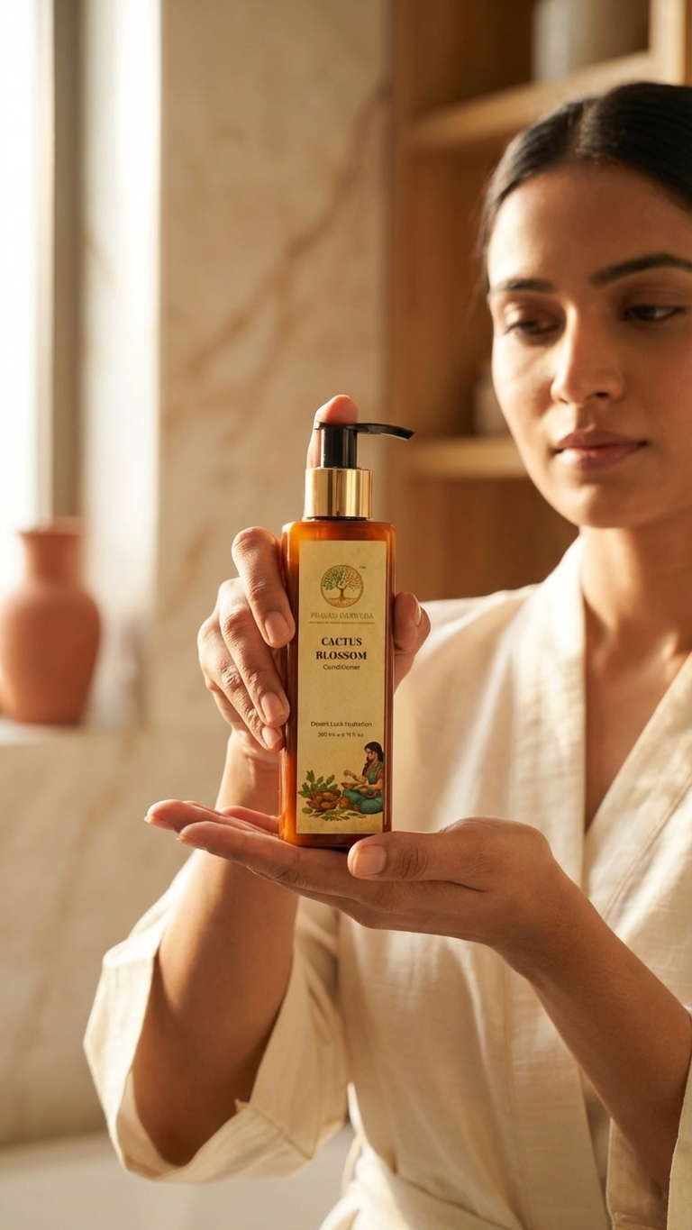 Prayas Ayurveda Cactus Blossom Conditioner for deep hydration, smooth hair, and frizz control