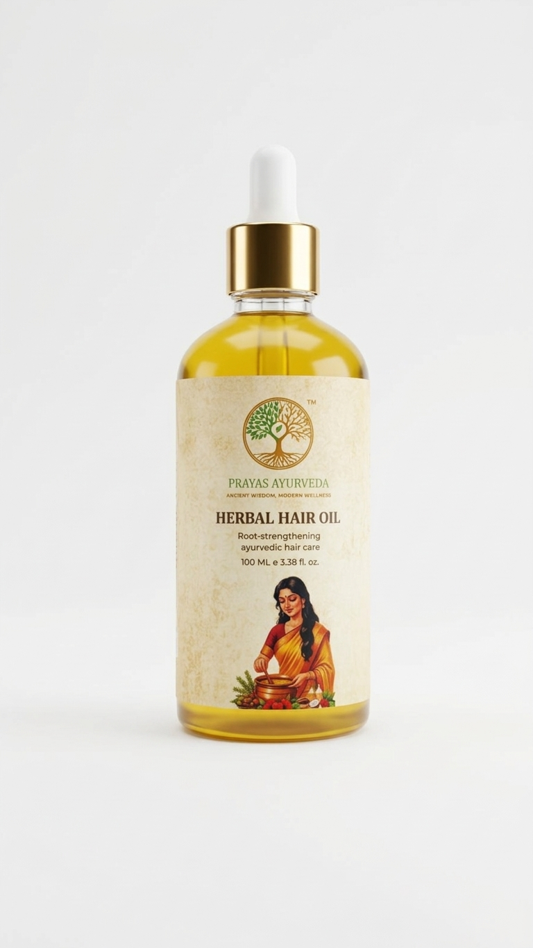 Prayas Ayurveda Herbal Hair Oil for hair growth, scalp nourishment, and reducing hair fall naturally