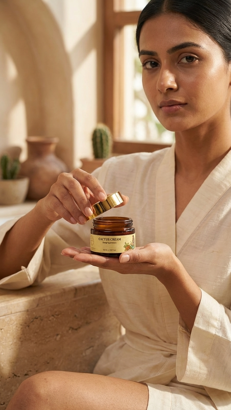 Prayas Ayurveda Cactus Face Cream for moisturizing skin, improving texture, and restoring hydration