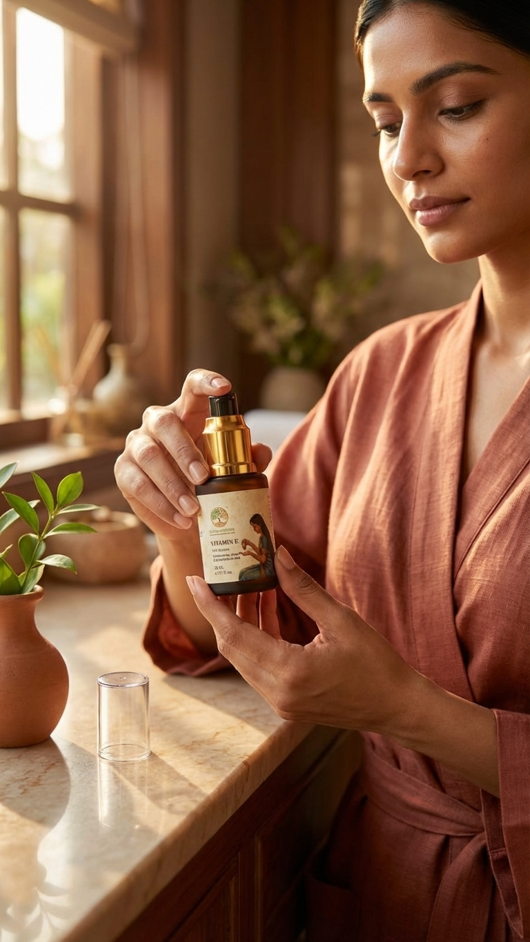 Prayas Ayurveda Vitamin E Hair Serum for frizz-free, smooth, and shiny hair with lightweight formula