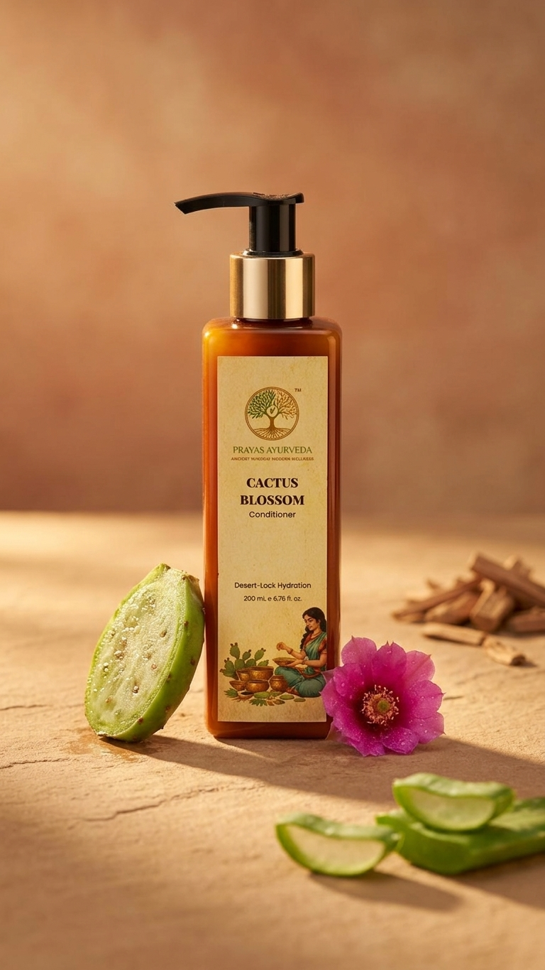 Prayas Ayurveda Cactus Blossom Conditioner for deep hydration, smooth hair, and frizz control