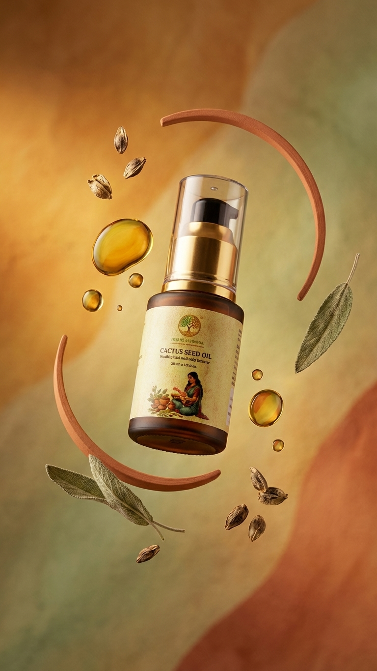 Prayas Ayurveda Cactus Seed Oil for deep skin hydration, glow enhancement, and anti-aging benefits