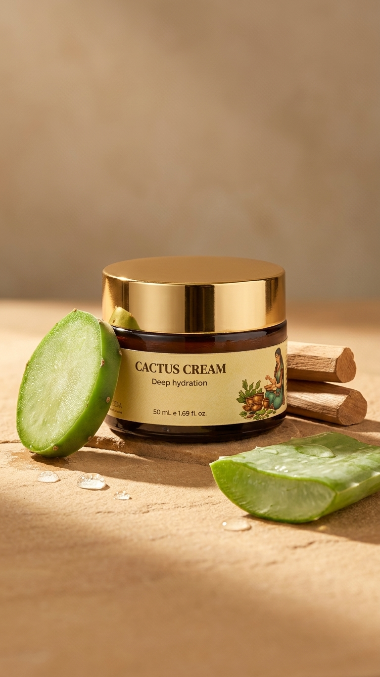 Prayas Ayurveda Cactus Face Cream for moisturizing skin, improving texture, and restoring hydration