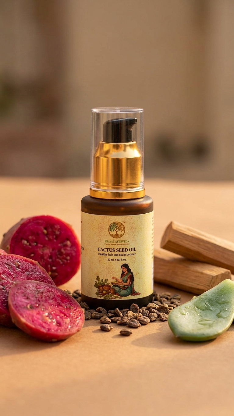 Prayas Ayurveda Cactus Seed Oil for deep skin hydration, glow enhancement, and anti-aging benefits